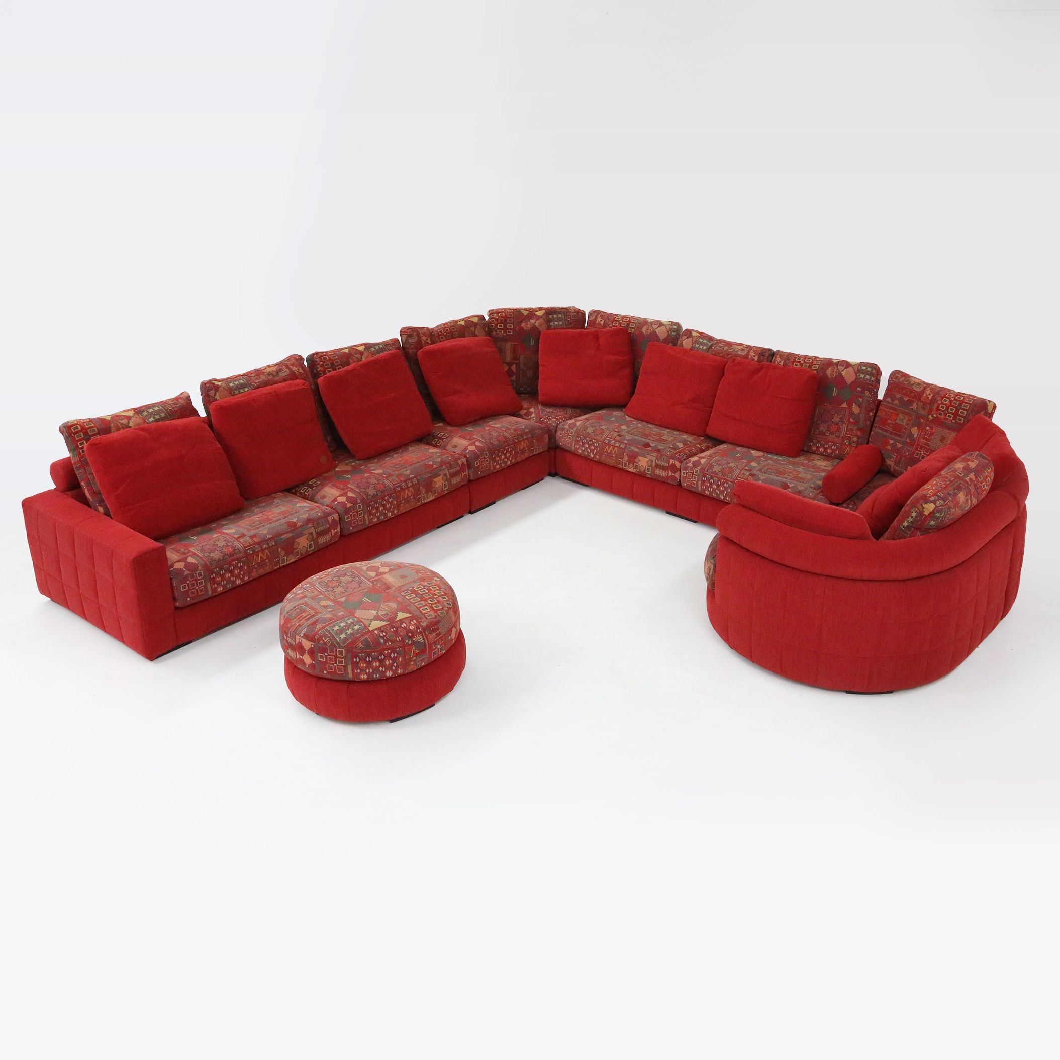 Modular Sofa in Red and Patterned Upholstery by Roche Bobois, France 1980s-img